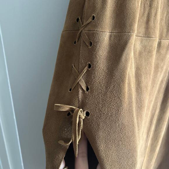 Maxfield Parrish Genuine Suede Maxi Skirt – Tan-Lace-Up Side Slit – Made in GB - Picture 7 of 10